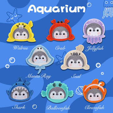 Penguin Aquarium Self-Adhesive Embroidered Patches 8 Pack