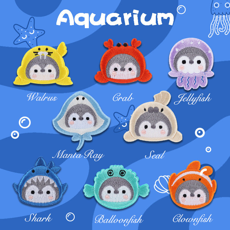 Penguin Aquarium Self-Adhesive Embroidered Patches 8 Pack