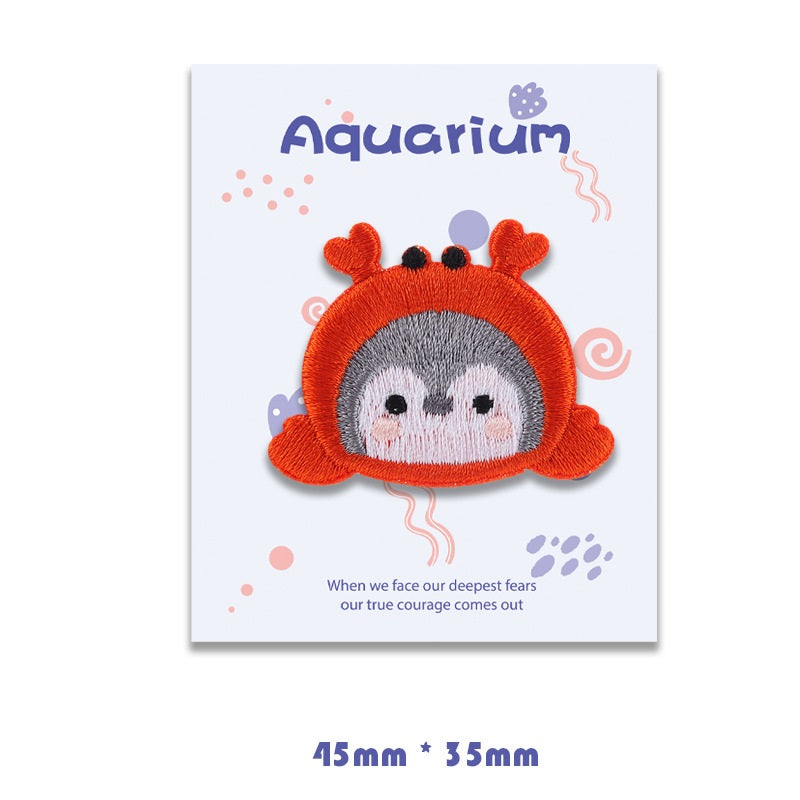 Penguin Aquarium Self-Adhesive Embroidered Patches 8 Pack
