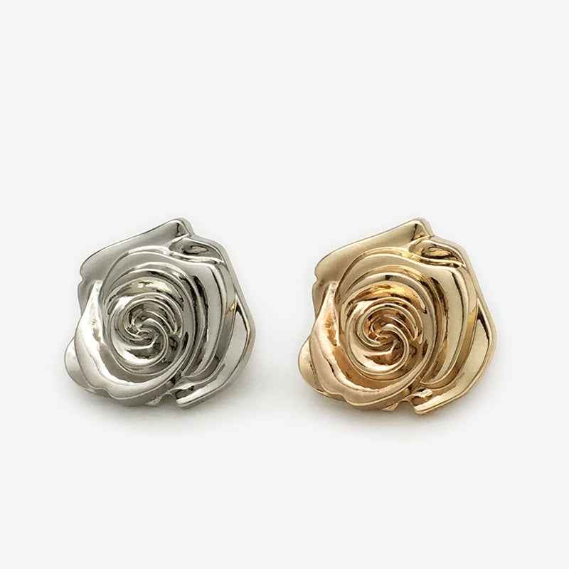 15mm/17.5mm/20mm/22.5mm Gold/Silver 3D Rose Flower Metal Buttons 20pcs