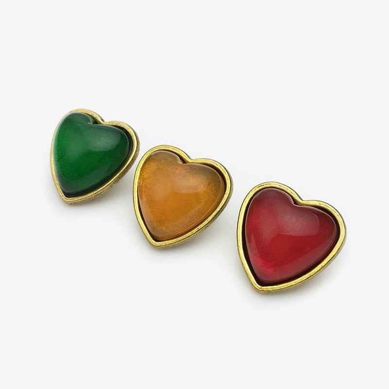 15mm Vintage Red/Purple/Green/Blue/Yellow Metal Heart Buttons 20pcs