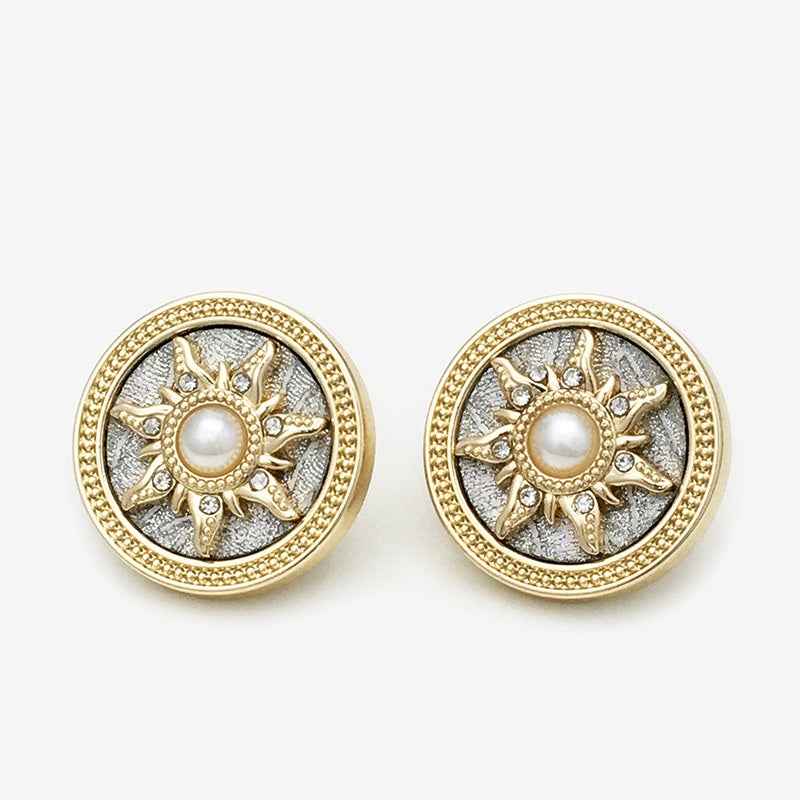 Golden Round Sun Pearl &amp; Rhinestone Metal Shank Button 20PCS