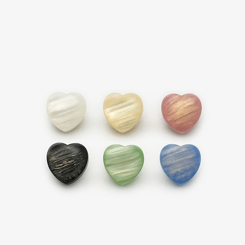 11mm Pearly Heart-Shaped Resin Shirt Buttons with Metal Shank 30pcs
