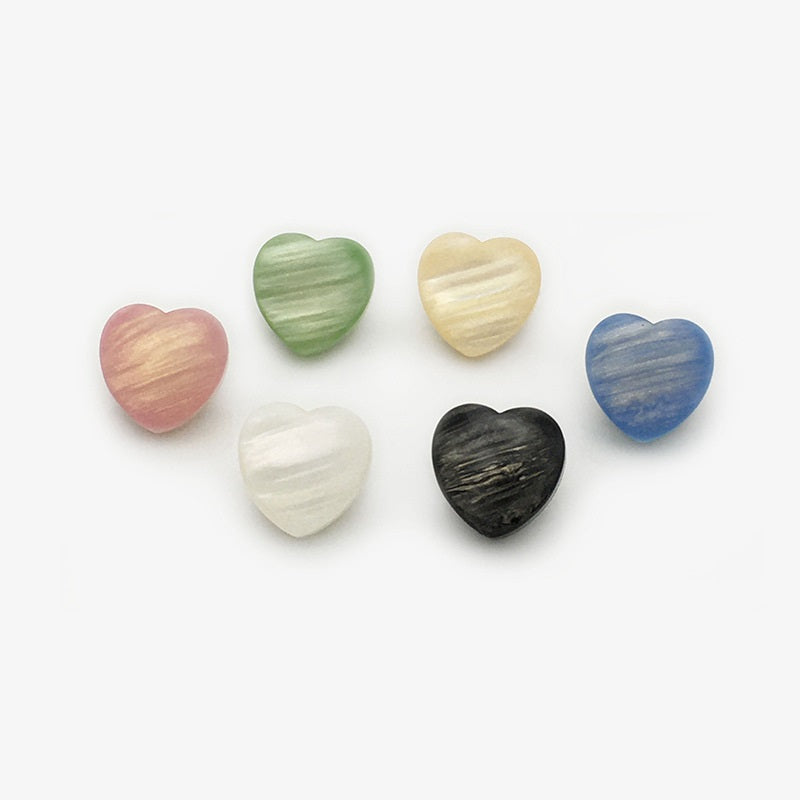 11mm Pearly Heart-Shaped Resin Shirt Buttons with Metal Shank 30pcs
