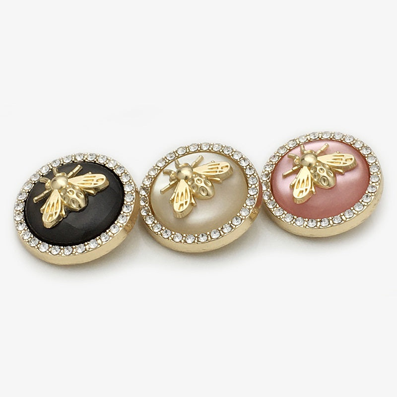 Bee-Shaped Rhinestone Metal-Resin Two-Tone Coat Buttons 20pcs