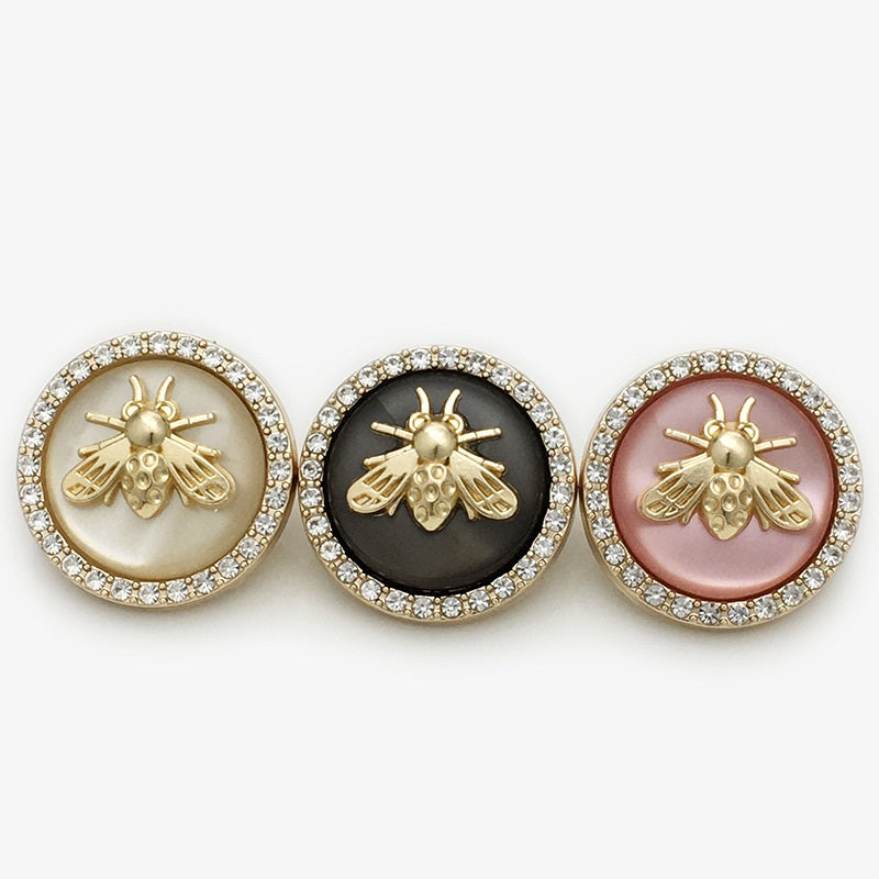 Bee-Shaped Rhinestone Metal-Resin Two-Tone Coat Buttons 20pcs
