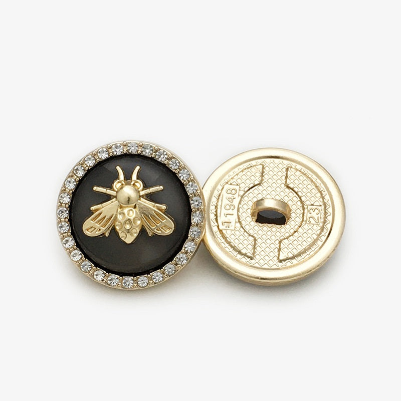 Bee-Shaped Rhinestone Metal-Resin Two-Tone Coat Buttons 20pcs