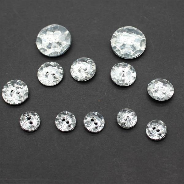 9mm-25mm Two-Hole Acrylic Transparent Buttons Diamond Facets 900 Pack
