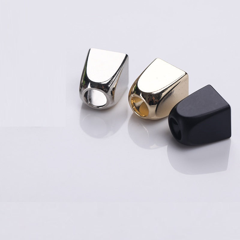 Square metal bell cord end caps in silver tone, 9.8×8mm, cord hole in center